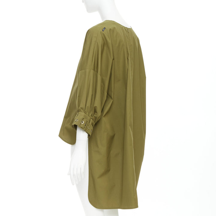 S' MAX MARA Maya khaki green cotton belted cuffs hi low tunic shirt top IT34 XXS