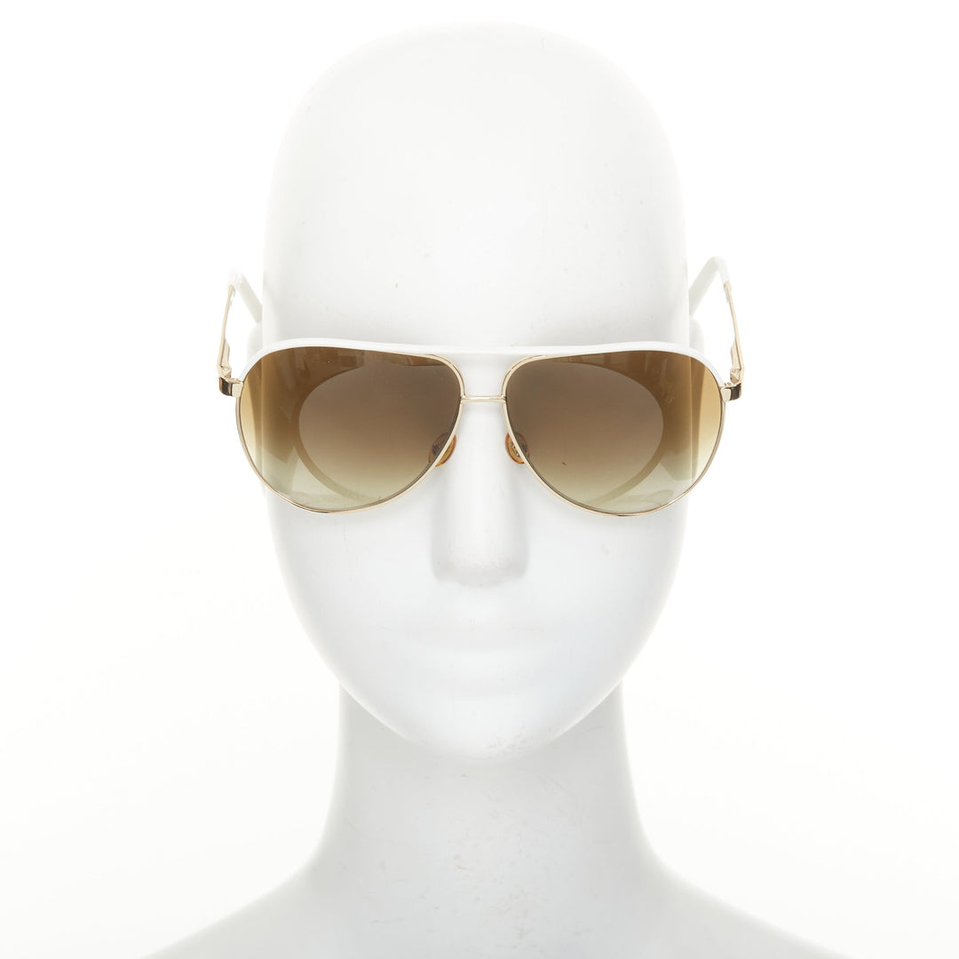 GUCCI 2008 Vintage GG 1827/S white enamel bar gold aviator sunglasses shades