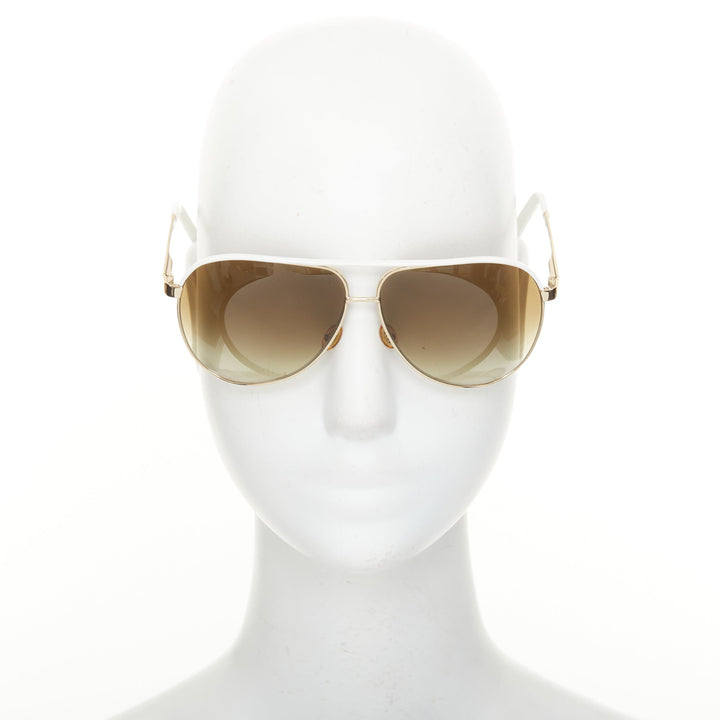 GUCCI 2008 Vintage GG 1827/S white enamel bar gold aviator sunglasses shades