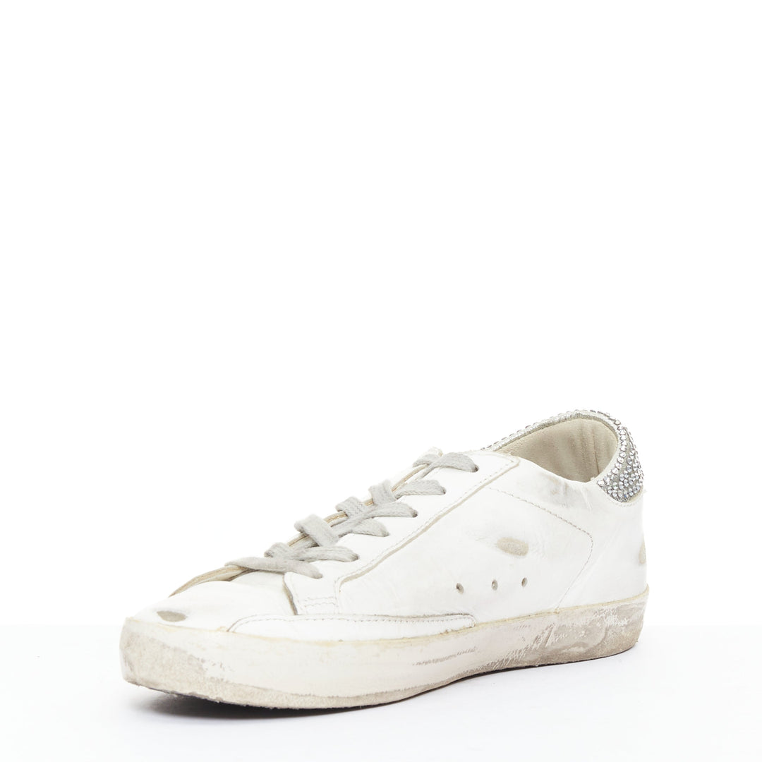 GOLDEN GOOSE Super Star silver crystal strass white distressed sneakers EU36