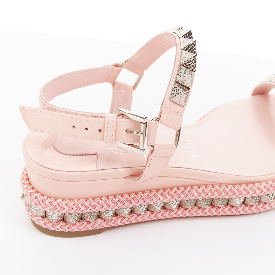 CHRISTIAN LOUBOUTIN Pyraclou 60 poupee pink patent spikes platform wedges EU38