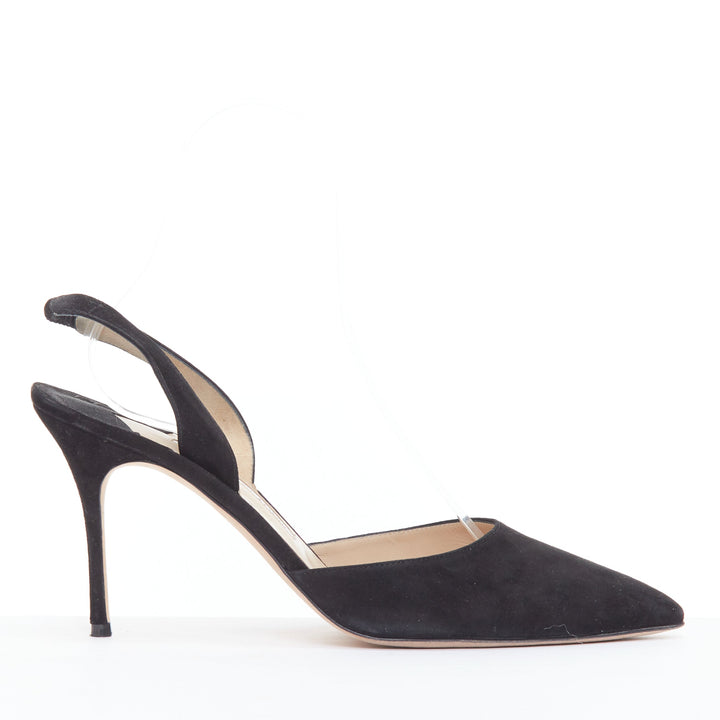 MANOLO BLAHNIK Carolyne 90 black suede slingback pumps EU39