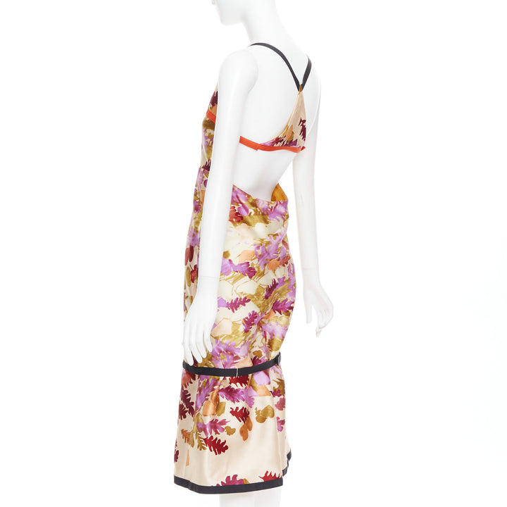 rare PRADA 1999 Runway Vintage neoprene duchess floral bondage dress IT38 XS