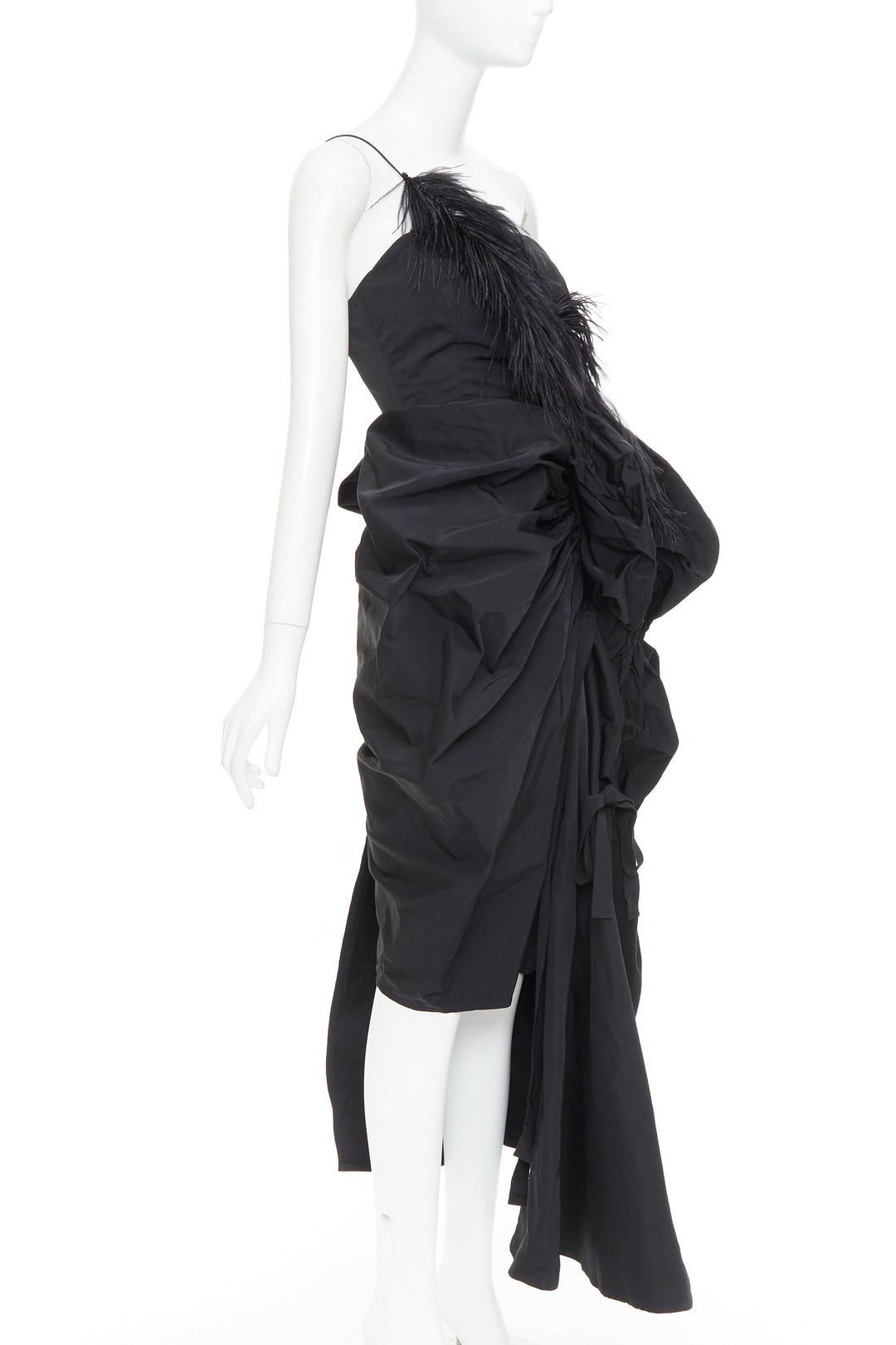 rare DRIES VAN NOTEN Lacroix 2020 Runway black taffeta ostrich ruffle gown FR38
