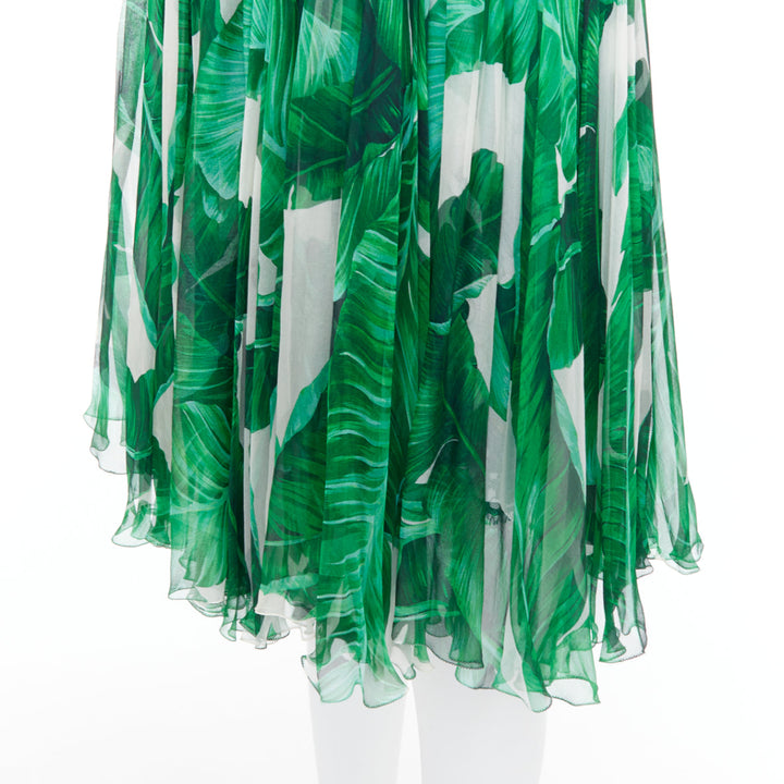 DOLCE GABBANA green tropical leaf print silk chiffon skirt IT36 XXS
