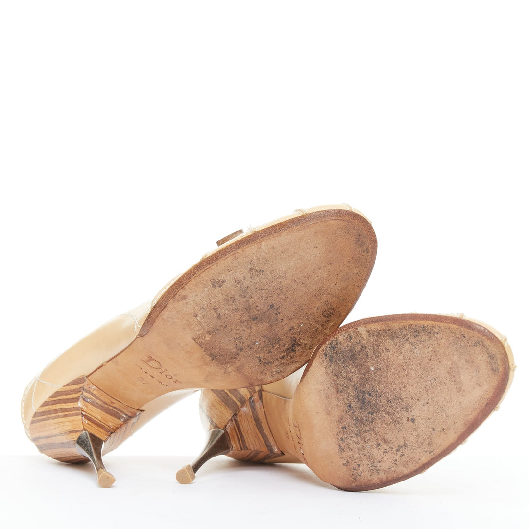 rare CHRISTIAN DIOR John Galliano  Vintage beige leather wood detail pumps EU37