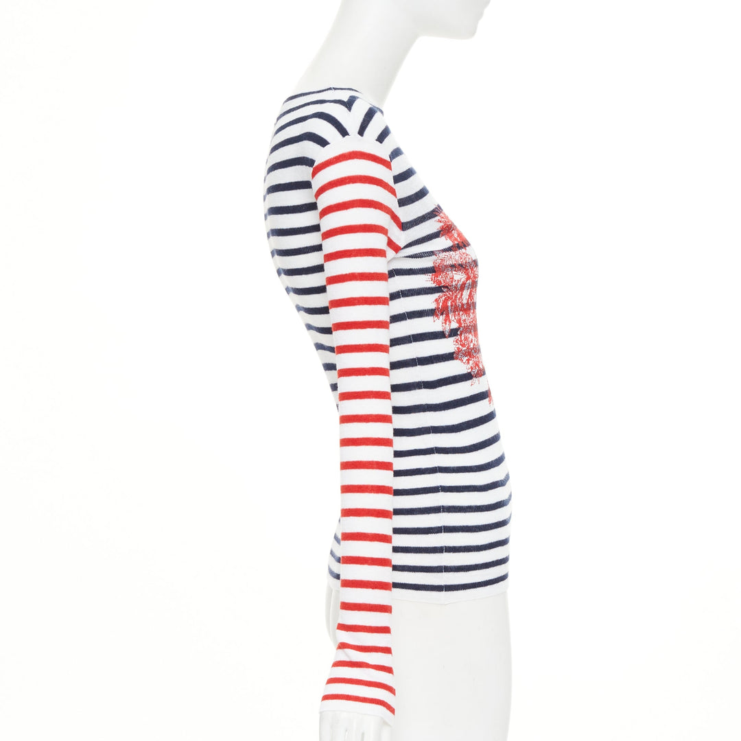 DIOR 2021 Dioramour D-Royaume dAmour red navy striped heart sweater FR34 XS