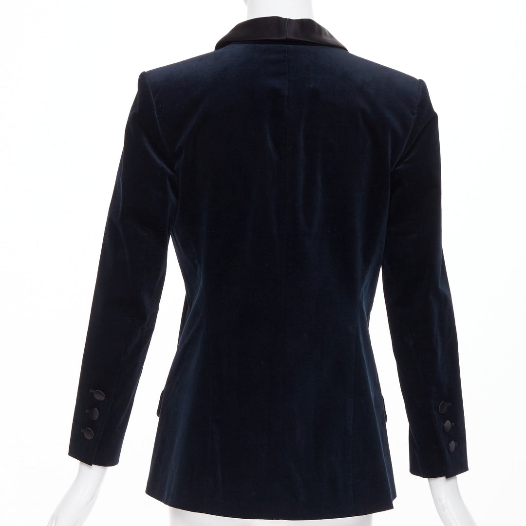 CHANEL 2018 Runway Paris Hamburg navy velvet satin shawl lapel tux jacket FR38 M