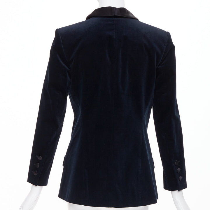 CHANEL 2018 Runway Paris Hamburg navy velvet satin shawl lapel tux jacket FR38 M