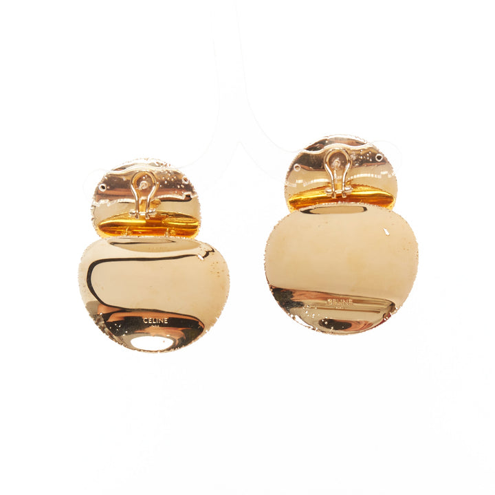 rare OLD CELINE Phoebe Philo mirrored gold tone hammer petal pin earrings Pair