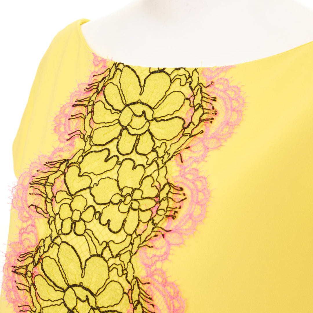 MOSCHINO  yellow pink triacetate floral lace applique shift dress IT42 M