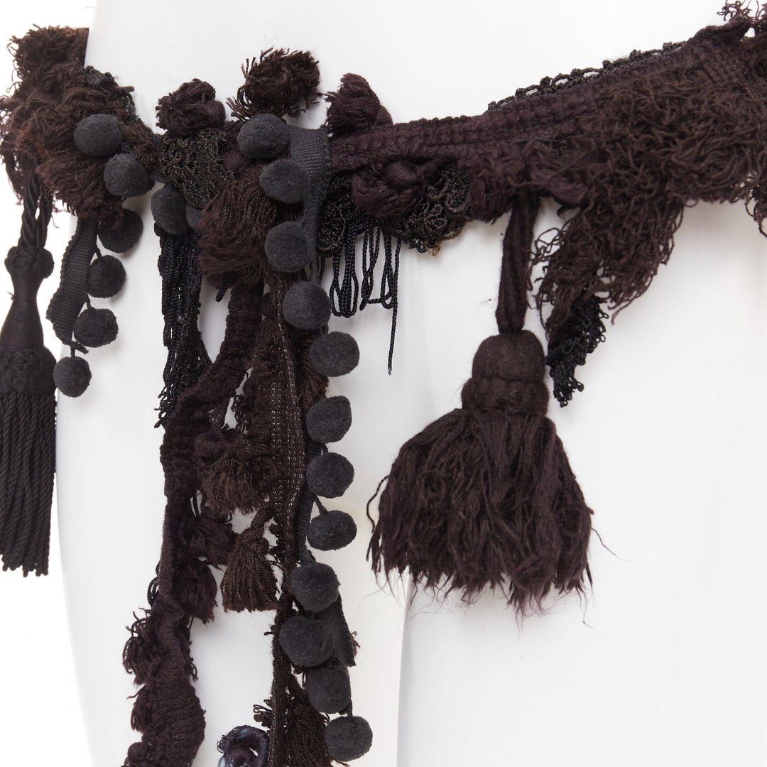 rare MARTIN MARGIELA ARTISANAL black fabric fringed tassel pom pom belt