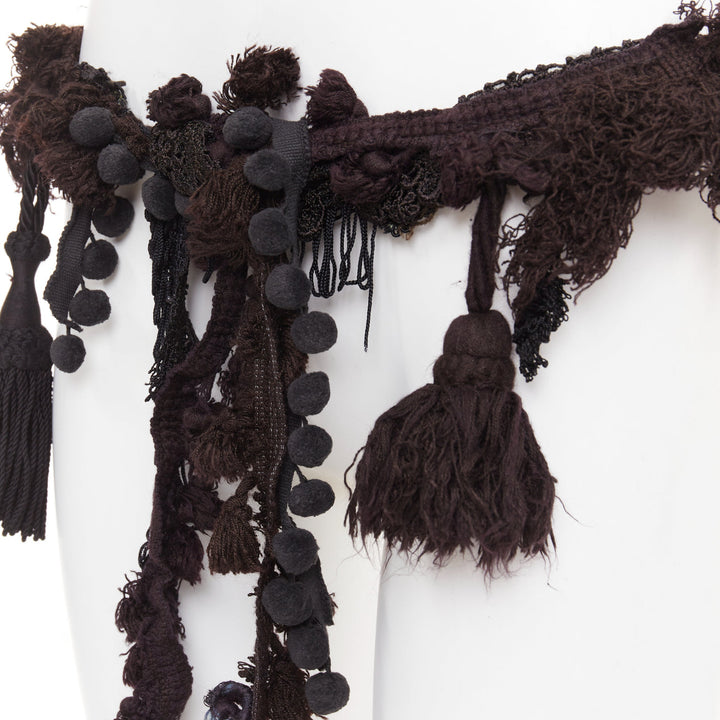 rare MARTIN MARGIELA ARTISANAL black fabric fringed tassel pom pom belt