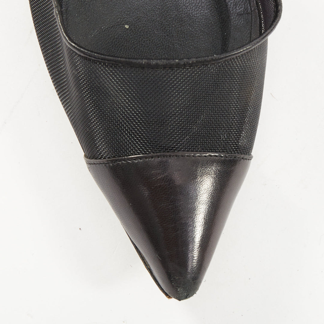 MANOLO BLAHNIK Capcour 90 black sheer mesh leather cap toe stiletto pumps EU37
