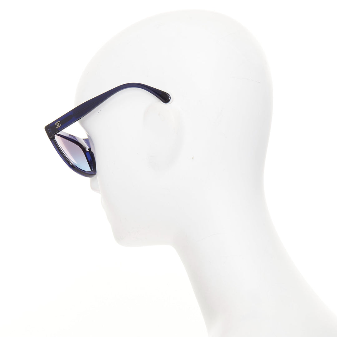 CHANEL 2019 Runway 71042A midnight blue acetate gradient lenses square sunglass
