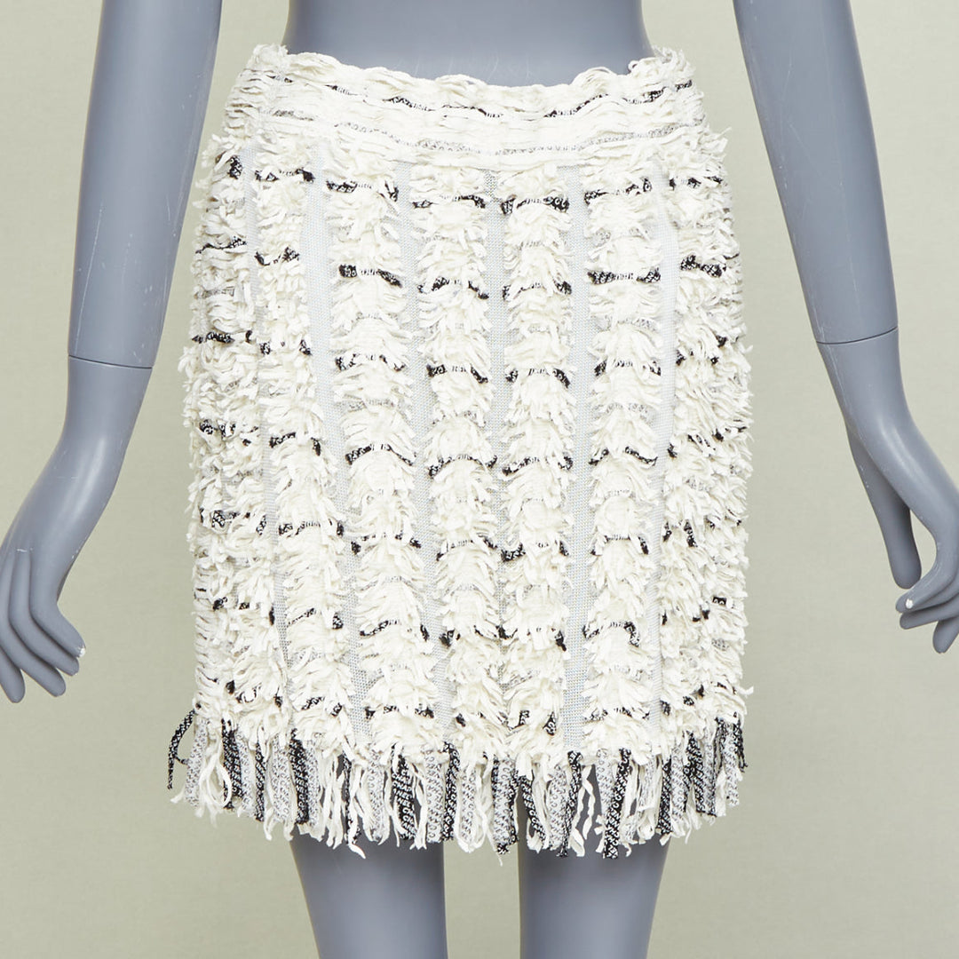CHANEL 18P Runway cream black logo print tweed A-line skirt FR38 M