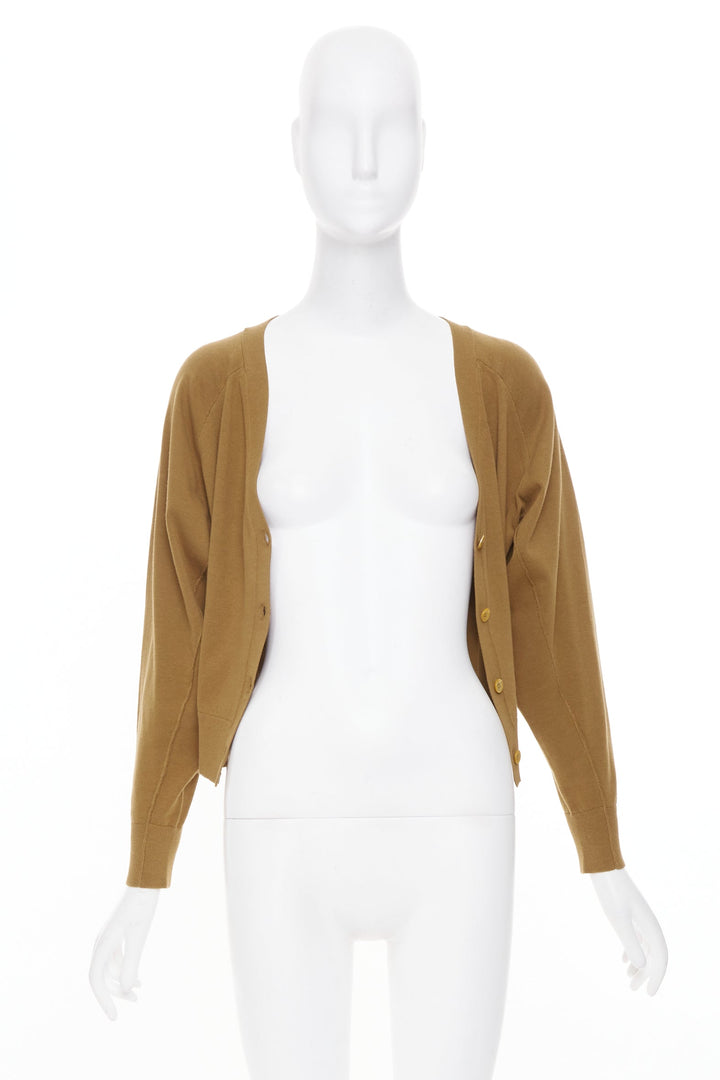 DOROTHEE SCHUMACHER camel brown cotton blend deep v neck cropped cardigan US0 XS