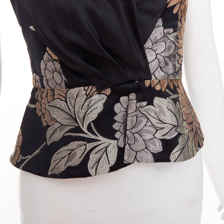 GIORGIO ARMANI black silk oriental floral jacquard Tback vest waistcoat IT36 XXS