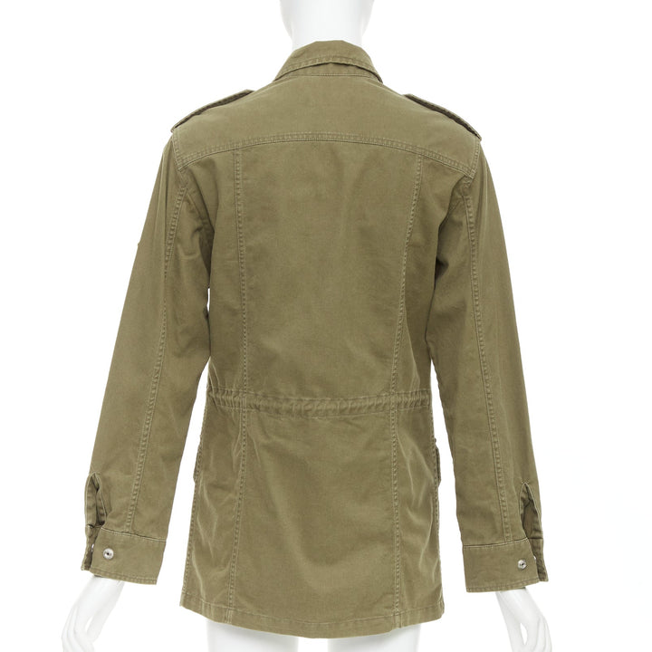 SAINT LAURENT 2015 army green cotton linen pocketed military jacket FR34 S