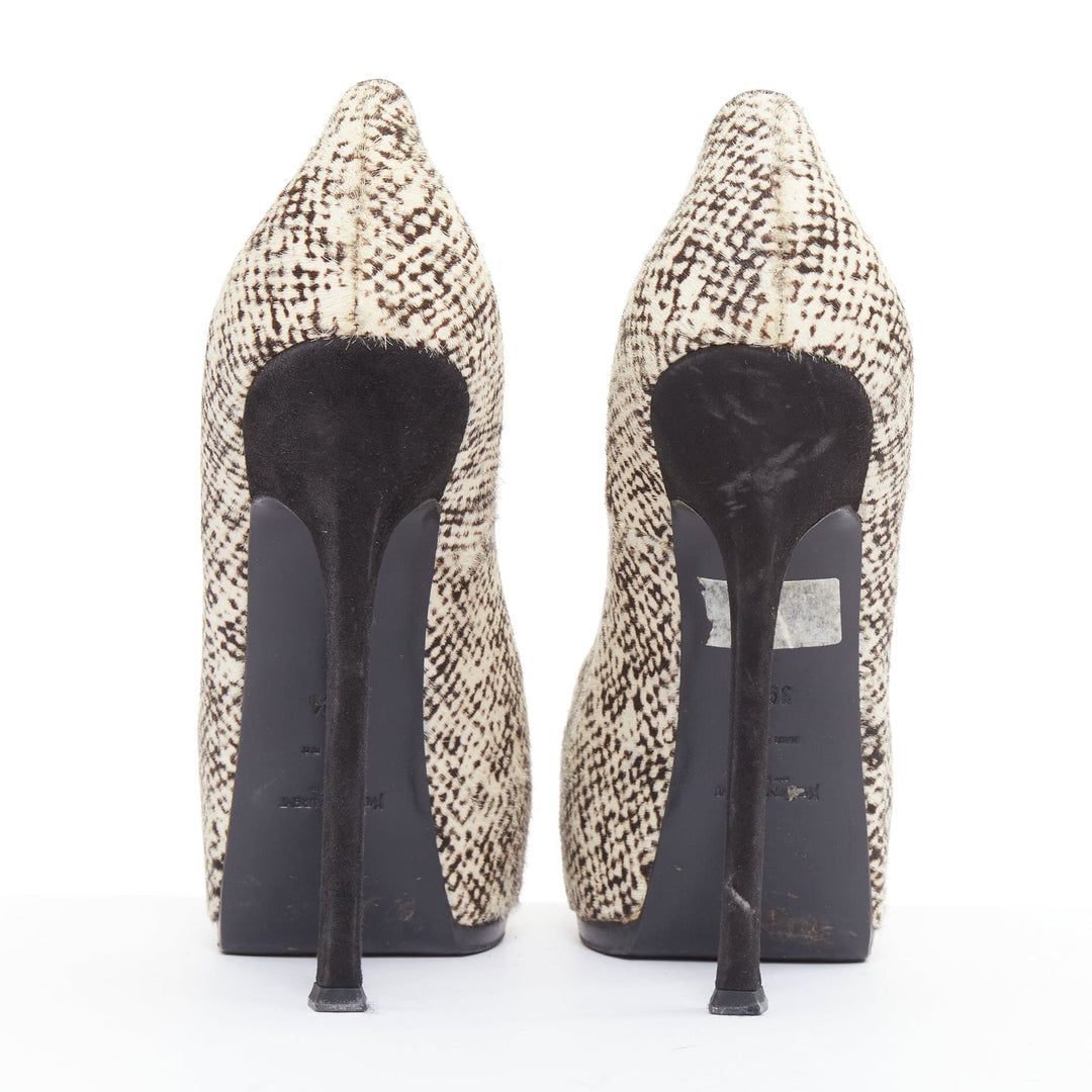 YVES SAINT LAURENT Tribtoo 105 cream black calf hair platform pumps EU39.5