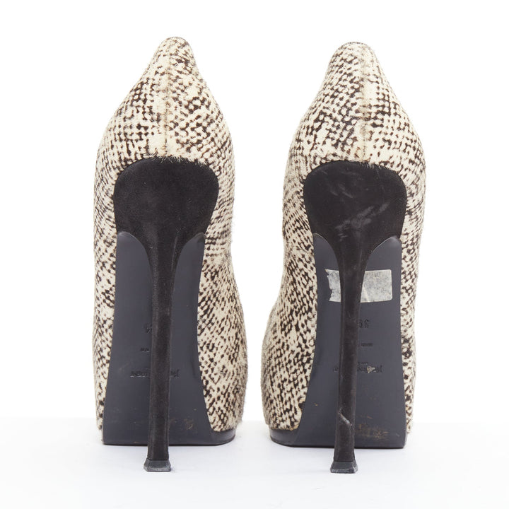 YVES SAINT LAURENT Tribtoo 105 cream black calf hair platform pumps EU39.5