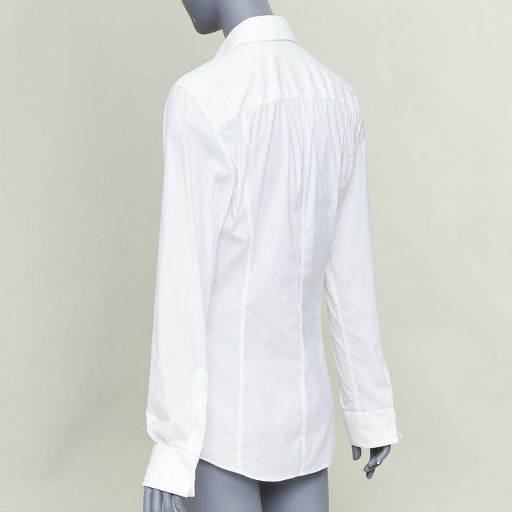 DOLCE GABBANA Sicilia white cotton black logo pleat sleeves shirt EU37 XS