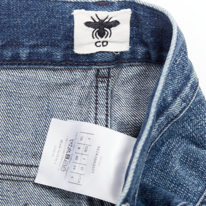 CHRISTIAN DIOR blue cotton darted pockets wide leg denim cropped jeans FR36 S