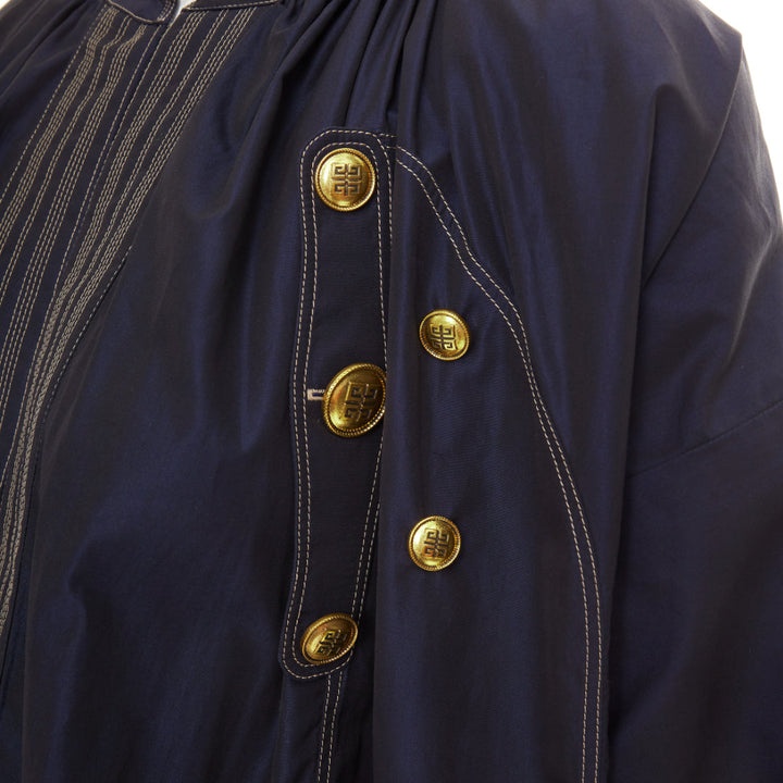 GIVENCHY 2020 navy cotton gold 4G totem button tent dress FR36 S