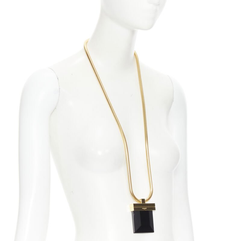 SAINT LAURENT Hedi Slimane 2013 Opium runway black Onyx stone gold necklace