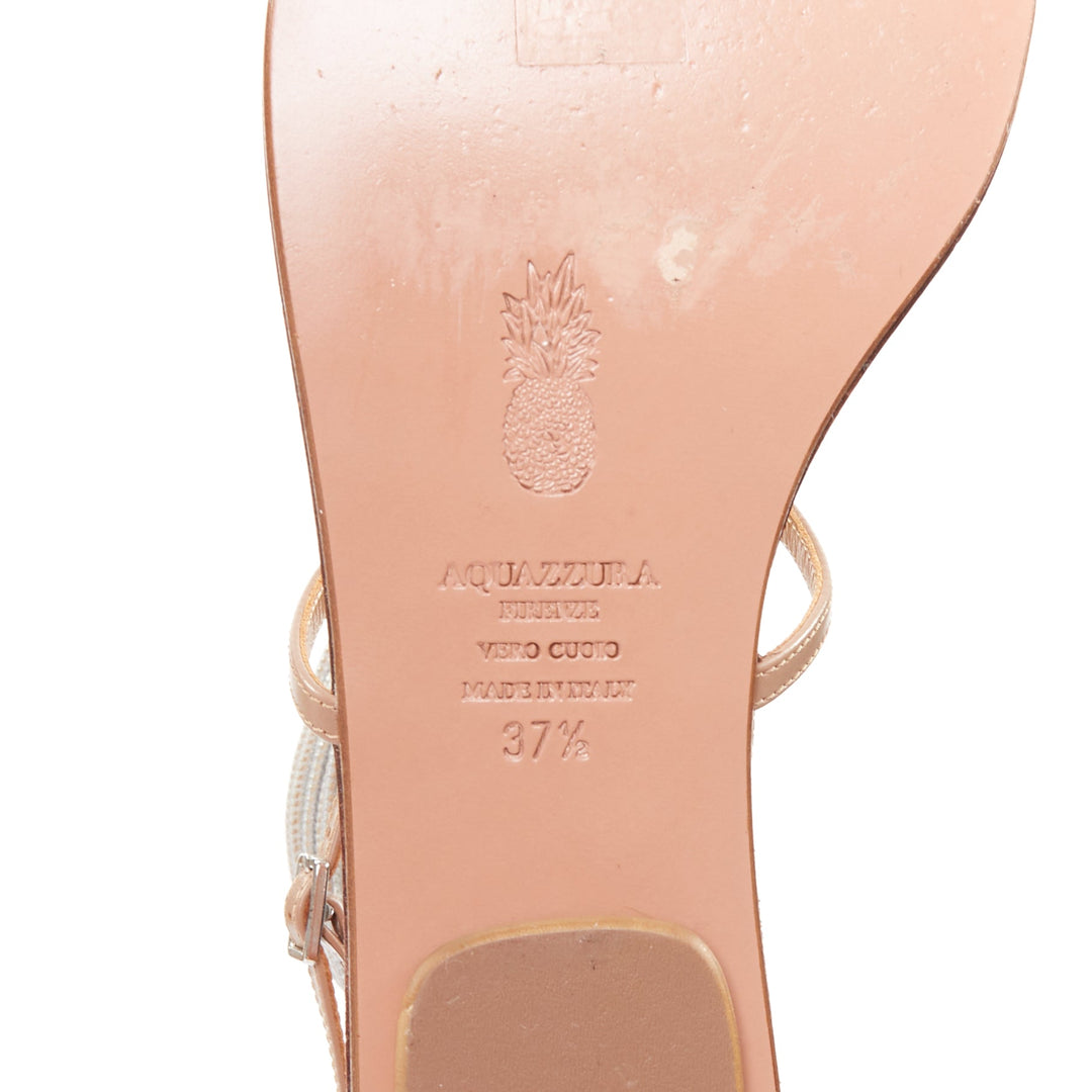 AQUAZZURA Spin Me Around silver coil nude leather gladiator flat sandals EU37.5