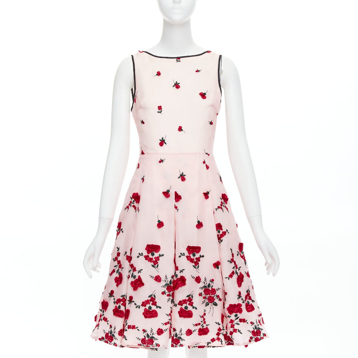 OSCAR DE LA RENTA 2016 pink red degrade carnation rose embroidered dress US4 S