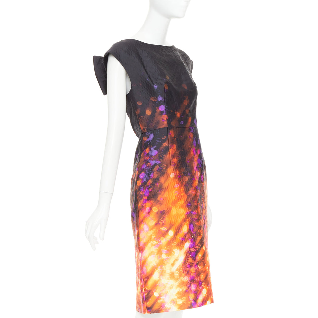 PRADA 2018 Cloque Brokeh silk jacquard textured bow back cocktail dress IT38 XS