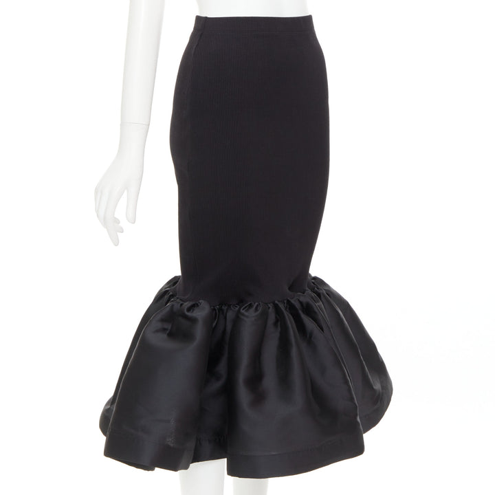 MARQUES ALMEIDA black organic cotton blend ribbed mermaid ruffle skirt XS