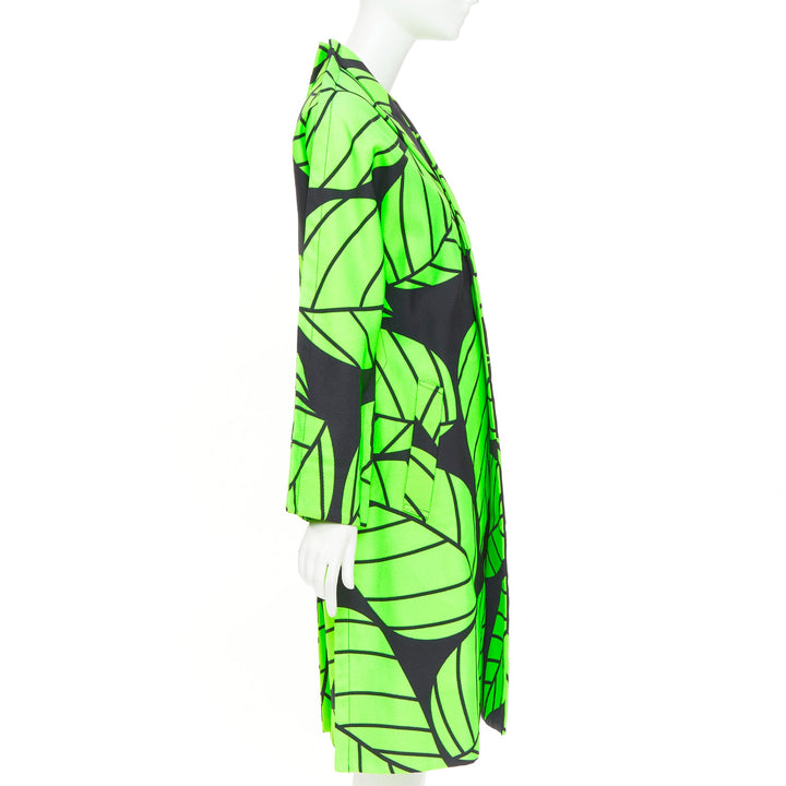 COMME DES GARCONS 2022 black green leaf 2D oversized structured canvas coat S