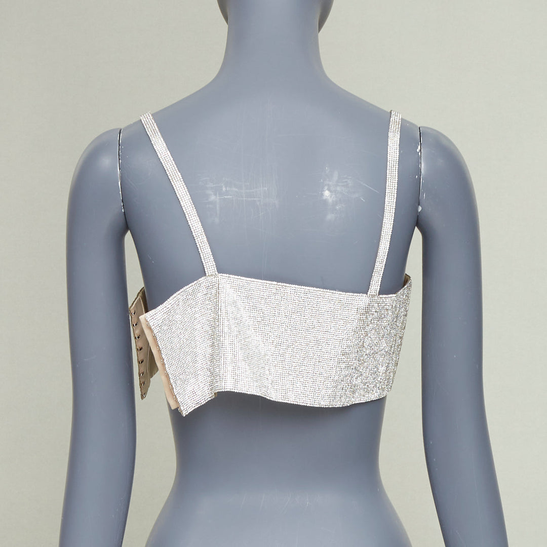 NUE  Charlotte Crystal top silver rhinestone pave spaghetti strap bra tank top S