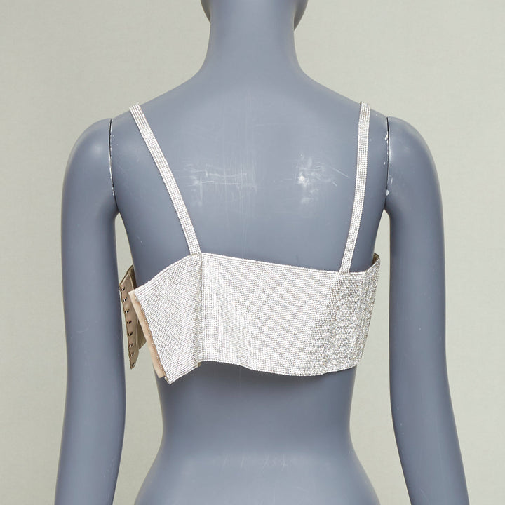 NUE  Charlotte Crystal top silver rhinestone pave spaghetti strap bra tank top S