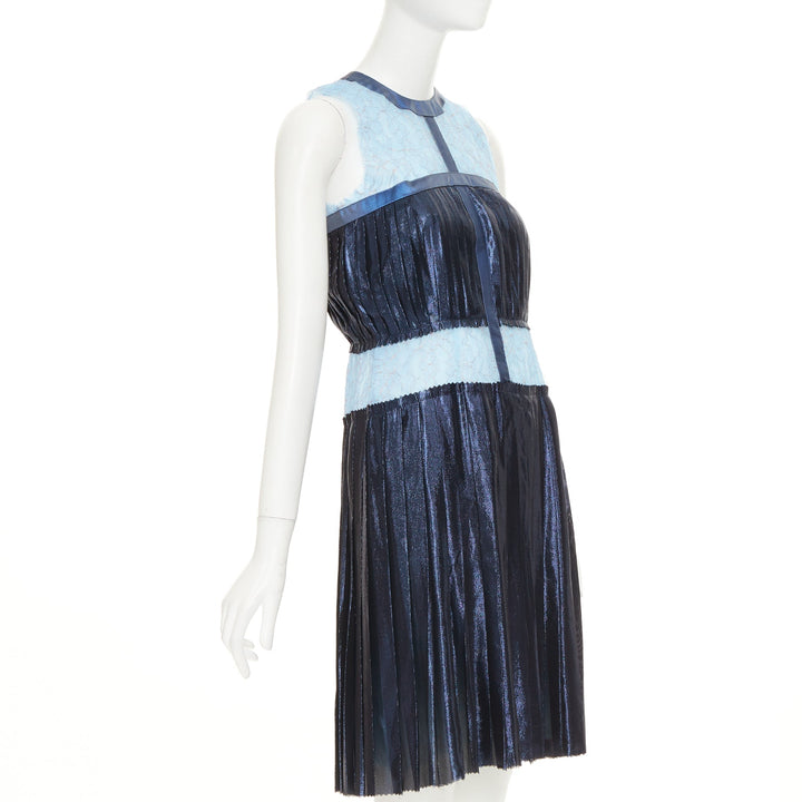 RODARTE 2008 Runway metallic blue silk blend pleated knee dress US6 M