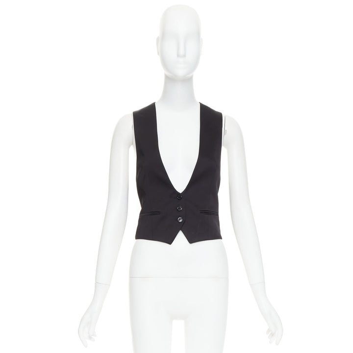 ALEXANDRE VAUTHIER Runway black silky 3 buttons slit pocket waist coat vest