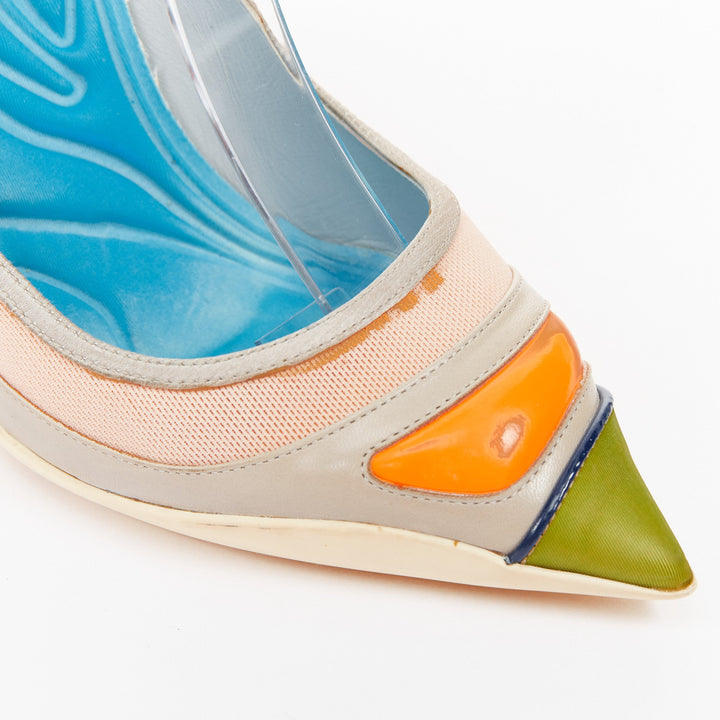 rare CHRISTIAN DIOR 2014 Runway Raf Simons sportif multi satin patent pumps EU37