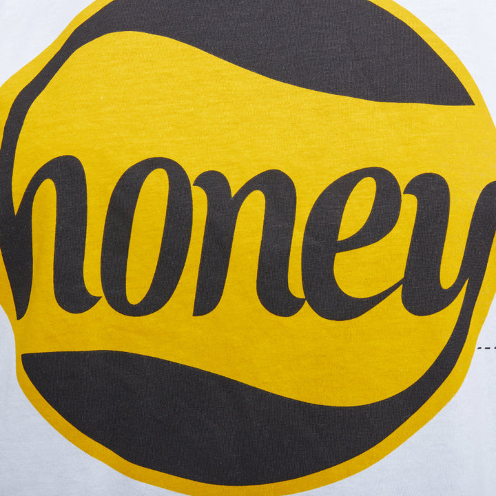 GANNI yellow Honey logo white cotton bee embroidered tshirt XS