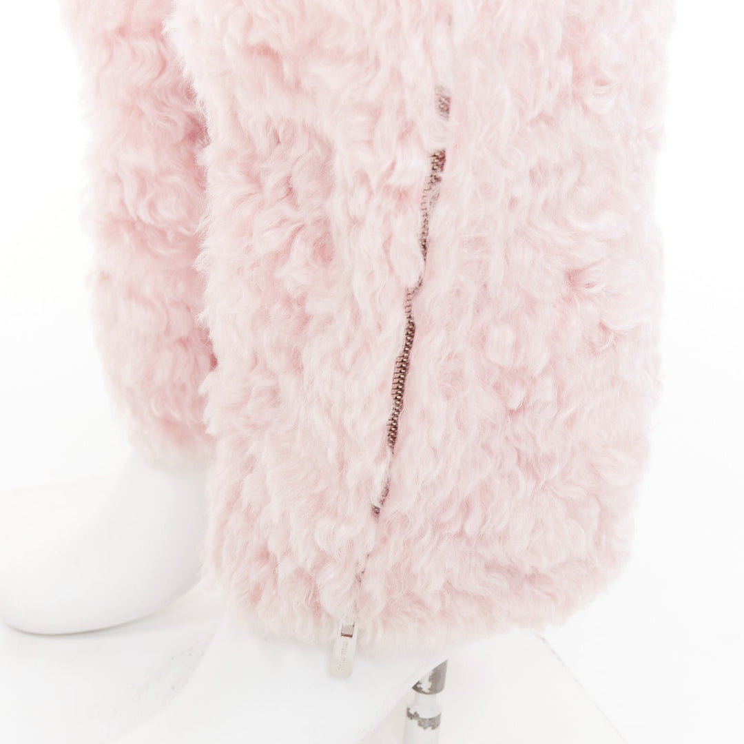 MIU MIU 2021 pink mohair faux fur drawstring wide leg pants IT38 XS