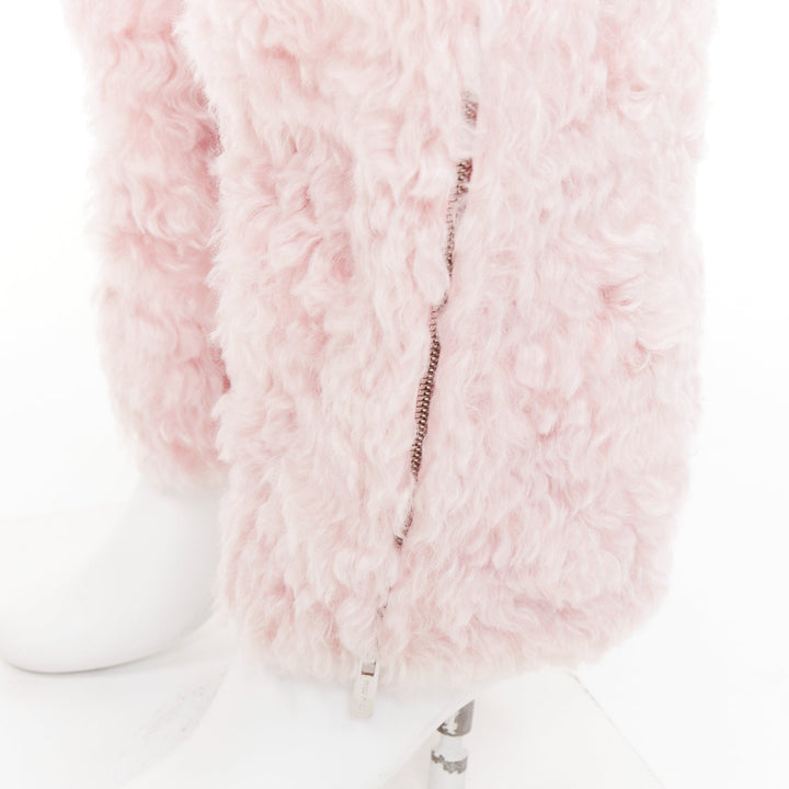 MIU MIU 2021 pink mohair faux fur drawstring wide leg pants IT38 XS