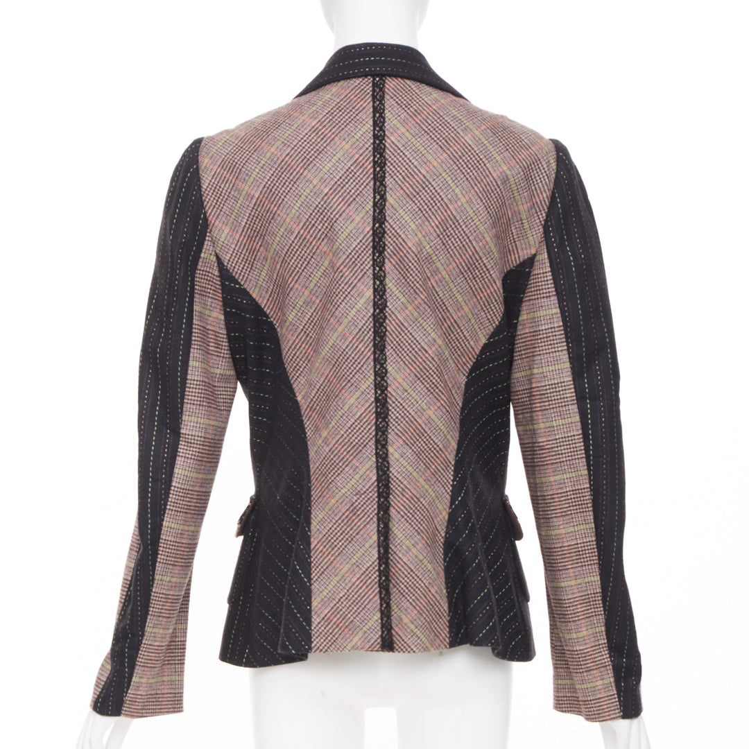 CHRISTIAN LACROIX patchwork plaid pinstripe tailored blazer jacket suit FR44 2XL
