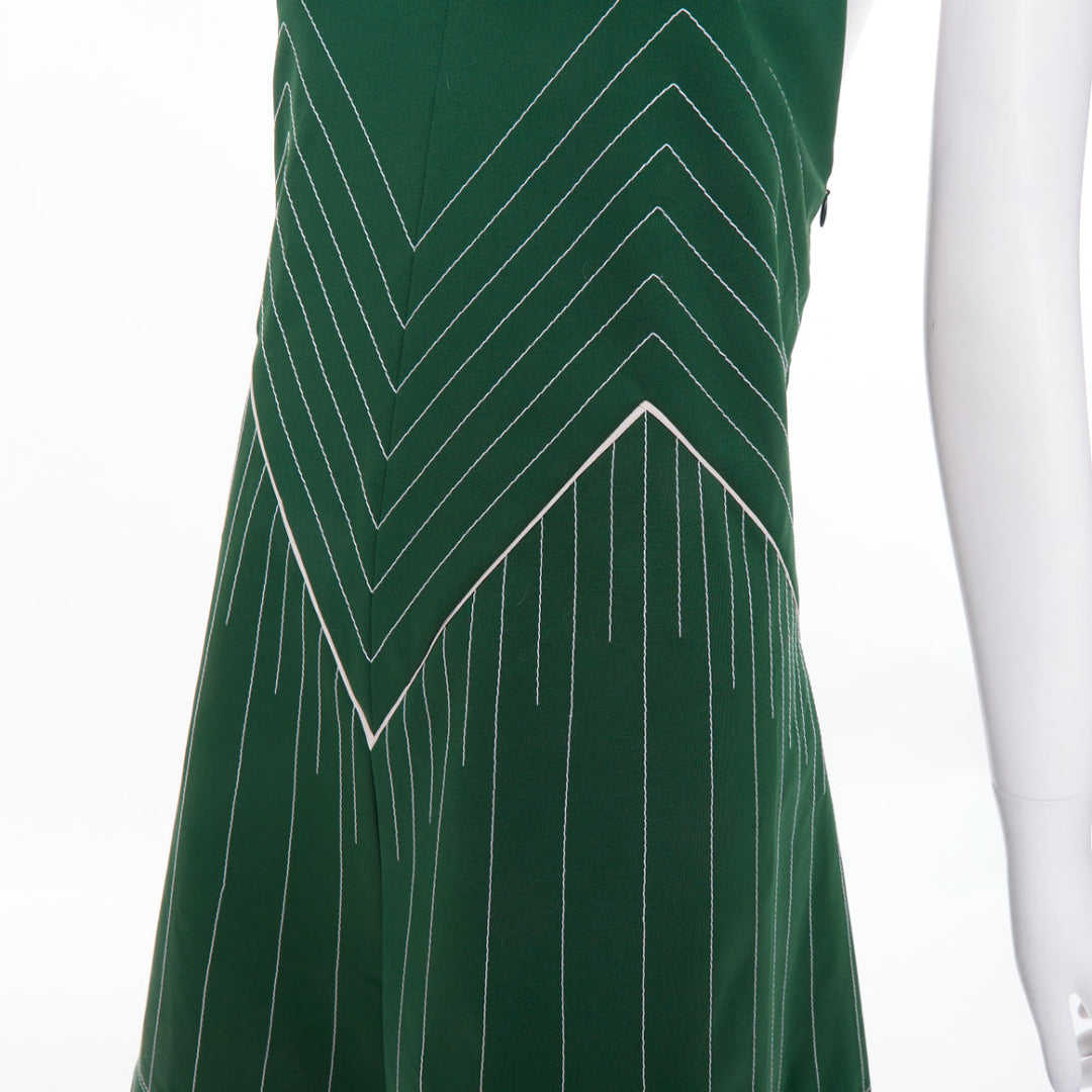 VALENTINO green contrast topstitch V neck silk lining sleeveless dress IT40 S