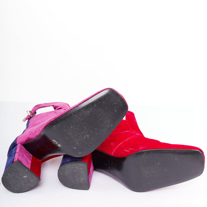 TOGA ARCHIVES Pulla tricolor velvet square toe ankle booties EU39