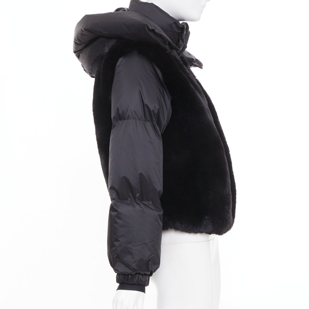 GOLDBERGH 2023 La Reine black faux fur panel hooded goose puffer jacket FR32