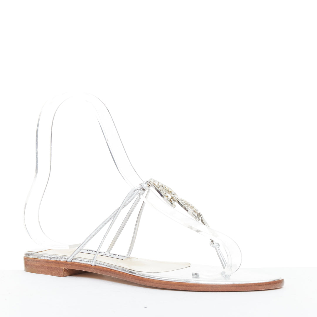 JIMMY CHOO Cache silver nappa yellow strass embellished strap sandals EU36.5