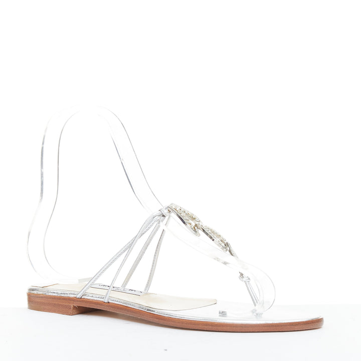 JIMMY CHOO Cache silver nappa yellow strass embellished strap sandals EU36.5