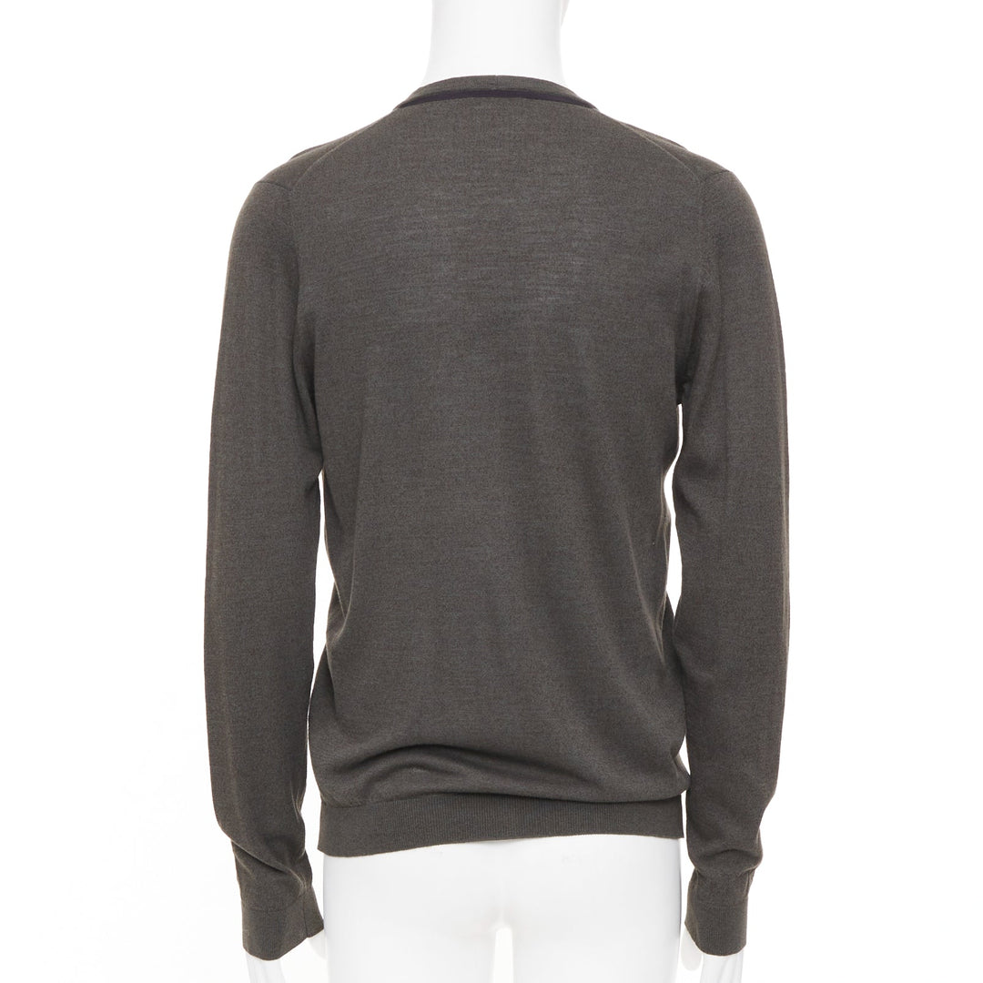 LANVIN 2015 grosgrain trim v-neck cotton merino wool button knit cardigan S