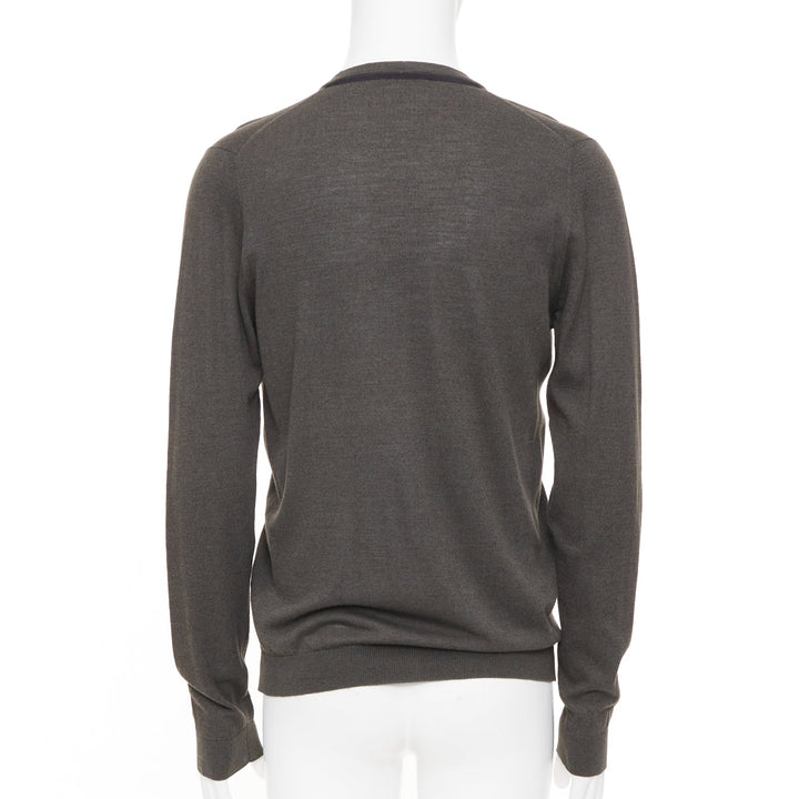 LANVIN 2015 grosgrain trim v-neck cotton merino wool button knit cardigan S
